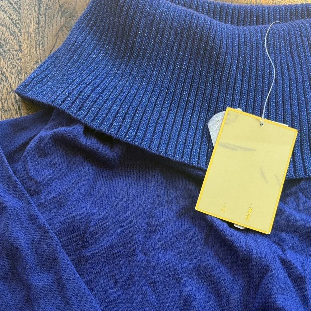 Michael Kors Women's Off-the-Shoulder Fold-Over Collar Sweater in Royal Blue